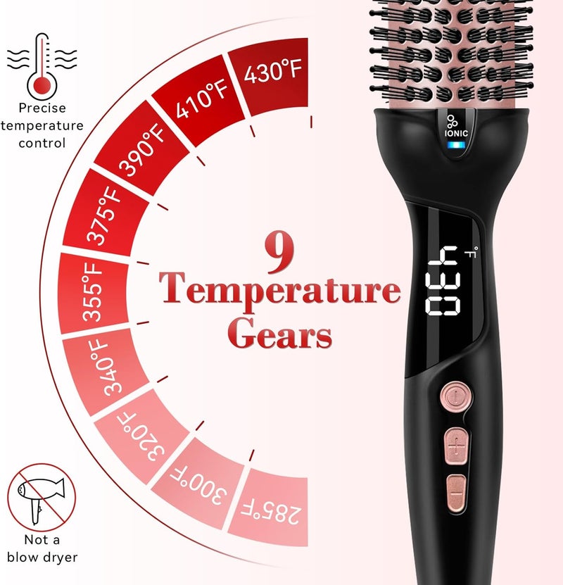 UFREE فرشاة حرارية أيونية، فرشاة دائرية ساخنة بقطر 1.5 بوصة لتصفيف الشعر، تسخين سريع خلال 30 ثانية مع 9 إعدادات حرارة، أداة تصفيف شعر للسفر بجهد مزدوج، ليست مجفف شعر - Image 4